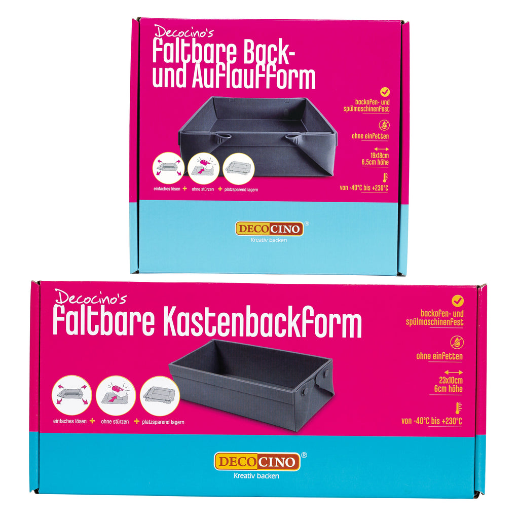 SET Faltbare Kastenbackform 23x10x6cm und Back- und Auflaufform 19x18x6,5 cm
